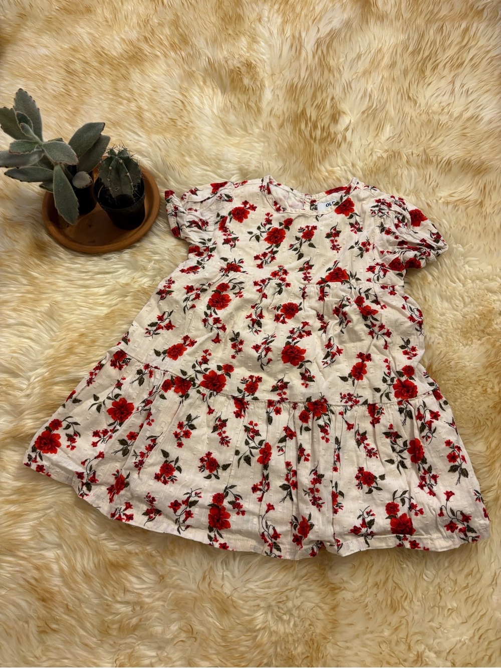 2T Girls Red Floral White Tiered Dress